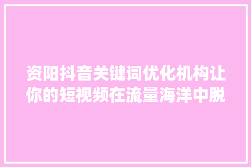 资阳抖音关键词优化机构让你的短视频在流量海洋中脱颖而出_资阳抖音关键词优化机构