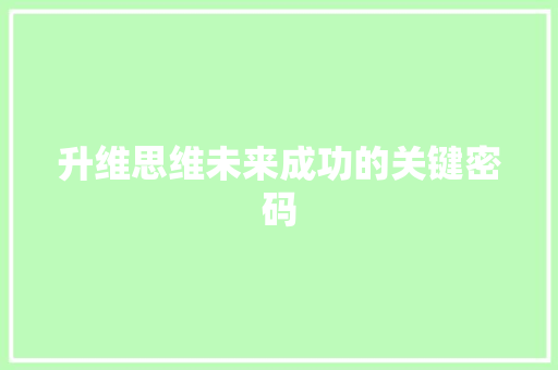 升维思维未来成功的关键密码