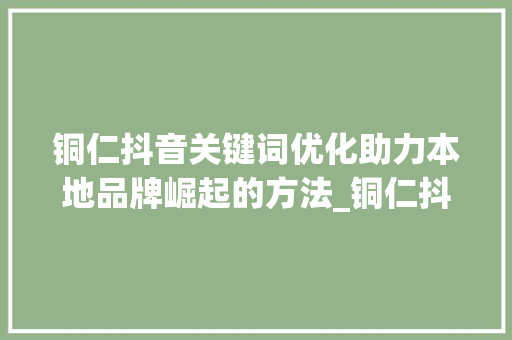 铜仁抖音关键词优化助力本地品牌崛起的方法_铜仁抖音关键词优化项目