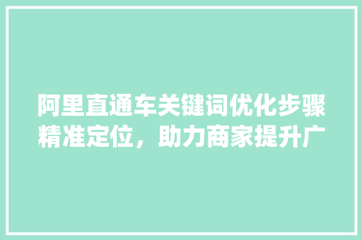 阿里直通车关键词优化步骤精准定位，助力商家提升广告效果_阿里直通车优化关键词
