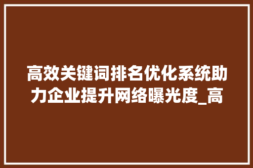 高效关键词排名优化系统助力企业提升网络曝光度_高效关键词排名优化系统