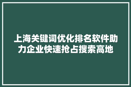 上海关键词优化排名软件助力企业快速抢占搜索高地