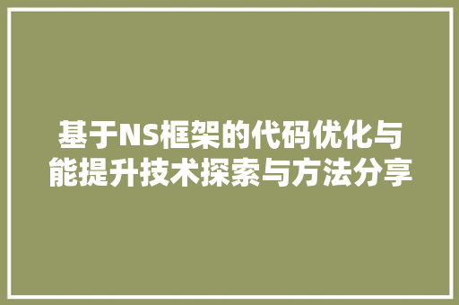 基于NS框架的代码优化与能提升技术探索与方法分享