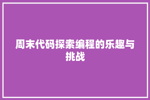 周末代码探索编程的乐趣与挑战