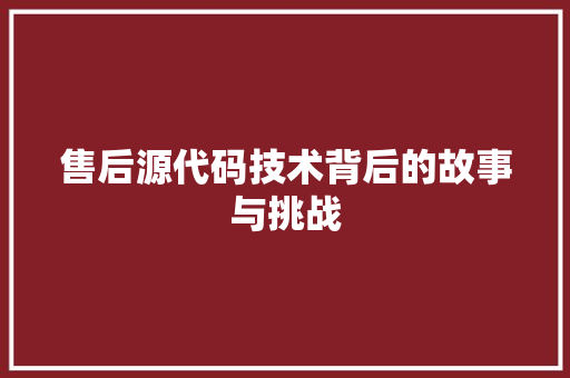 售后源代码技术背后的故事与挑战
