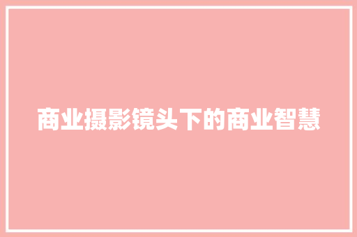 商业摄影镜头下的商业智慧