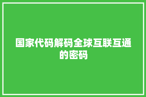 国家代码解码全球互联互通的密码