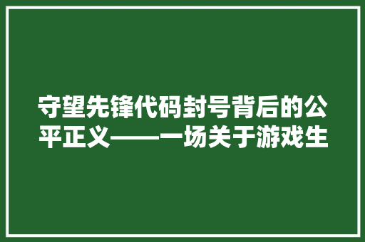 守望先锋代码封号背后的公平正义——一场关于游戏生态的思考