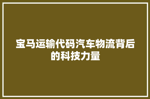 宝马运输代码汽车物流背后的科技力量
