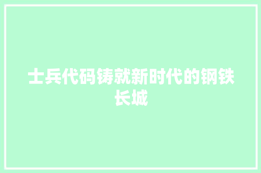 士兵代码铸就新时代的钢铁长城