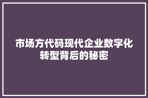 市场方代码现代企业数字化转型背后的秘密