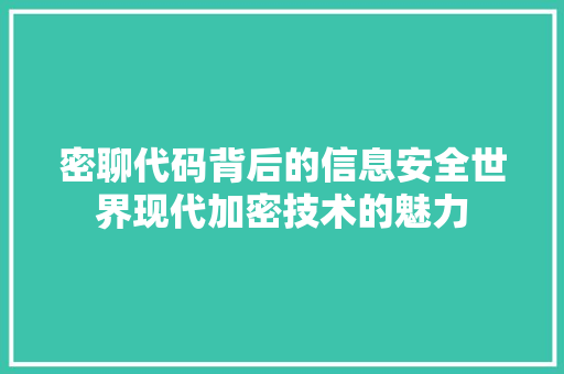 密聊代码背后的信息安全世界现代加密技术的魅力