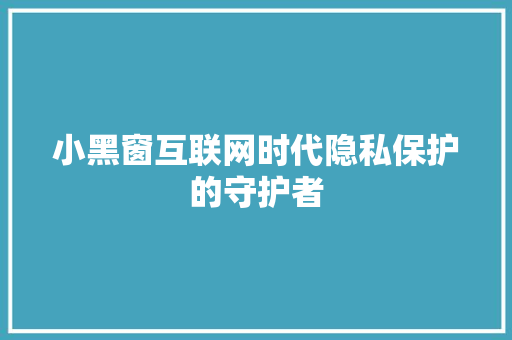 小黑窗互联网时代隐私保护的守护者