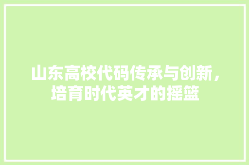 山东高校代码传承与创新，培育时代英才的摇篮