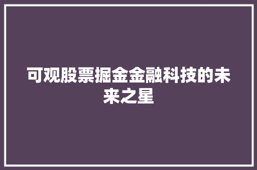 可观股票掘金金融科技的未来之星