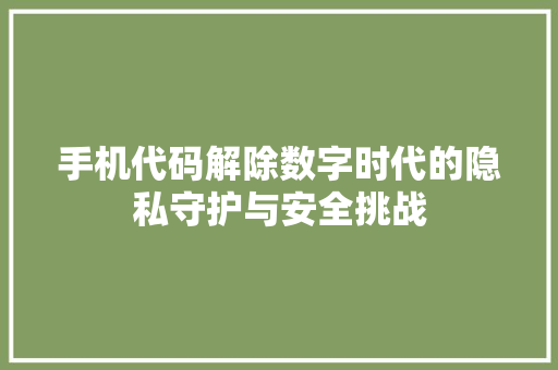 手机代码解除数字时代的隐私守护与安全挑战