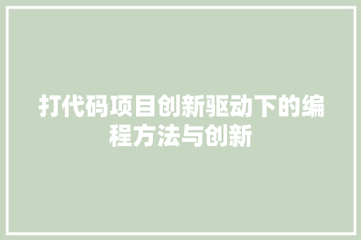 打代码项目创新驱动下的编程方法与创新
