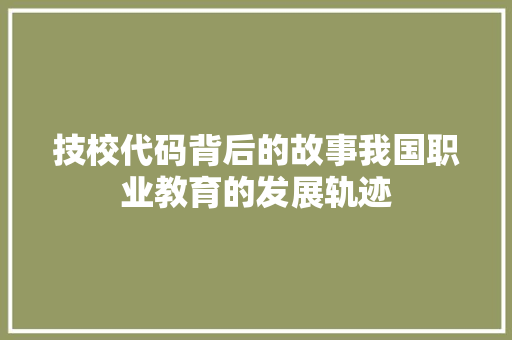 技校代码背后的故事我国职业教育的发展轨迹