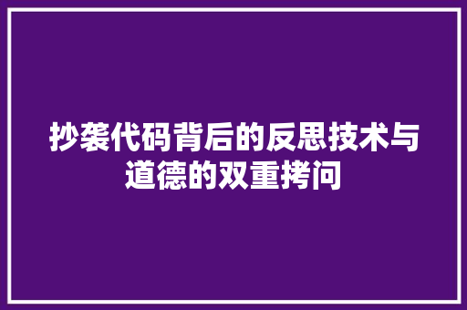 抄袭代码背后的反思技术与道德的双重拷问