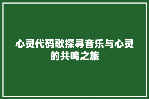 心灵代码歌探寻音乐与心灵的共鸣之旅