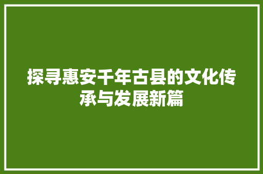 探寻惠安千年古县的文化传承与发展新篇
