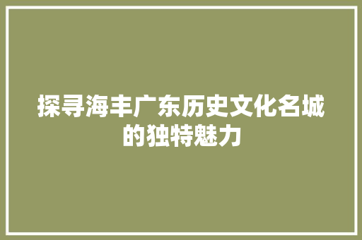 探寻海丰广东历史文化名城的独特魅力