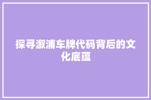 探寻溆浦车牌代码背后的文化底蕴