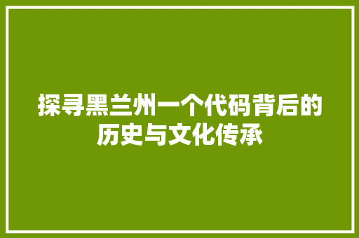 探寻黑兰州一个代码背后的历史与文化传承