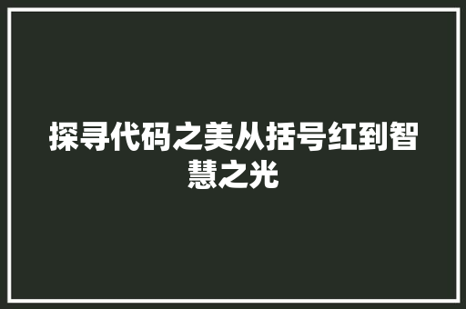 探寻代码之美从括号红到智慧之光