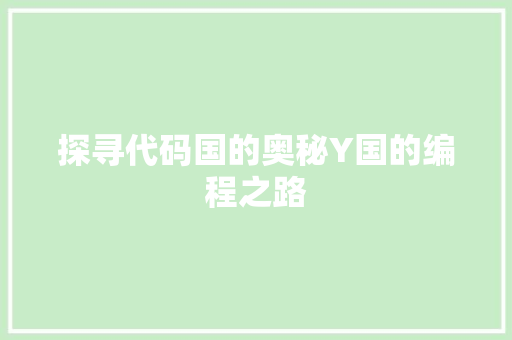 探寻代码国的奥秘Y国的编程之路