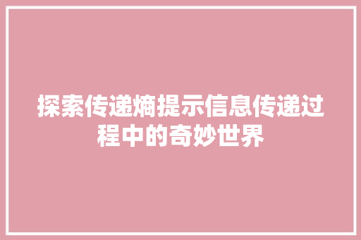 探索传递熵提示信息传递过程中的奇妙世界
