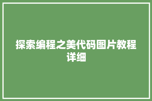 探索编程之美代码图片教程详细
