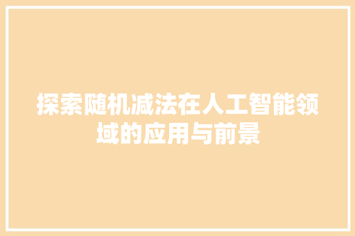 探索随机减法在人工智能领域的应用与前景