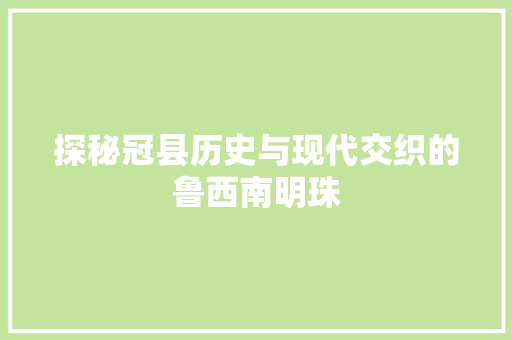 探秘冠县历史与现代交织的鲁西南明珠