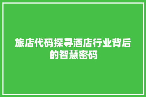 旅店代码探寻酒店行业背后的智慧密码