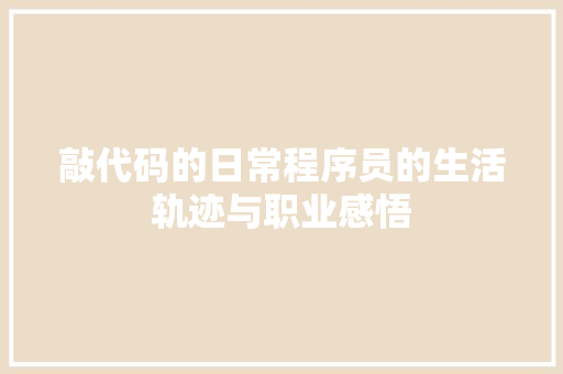 敲代码的日常程序员的生活轨迹与职业感悟