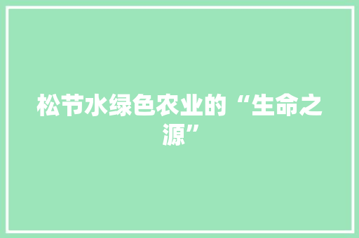 松节水绿色农业的“生命之源”