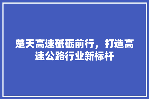 楚天高速砥砺前行，打造高速公路行业新标杆