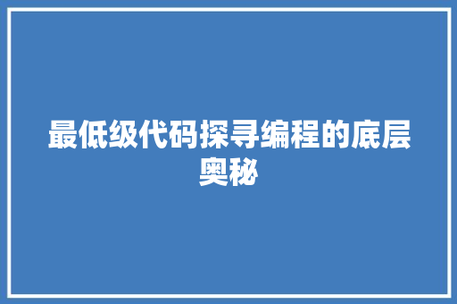 最低级代码探寻编程的底层奥秘