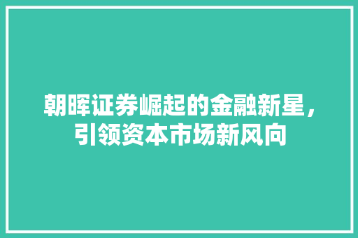 朝晖证券崛起的金融新星，引领资本市场新风向