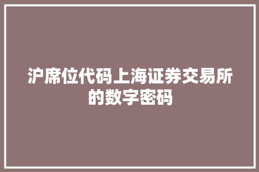 沪席位代码上海证券交易所的数字密码