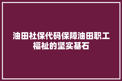 油田社保代码保障油田职工福祉的坚实基石