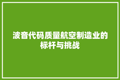 波音代码质量航空制造业的标杆与挑战