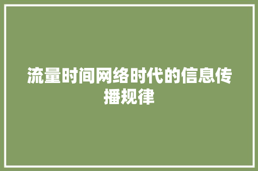 流量时间网络时代的信息传播规律