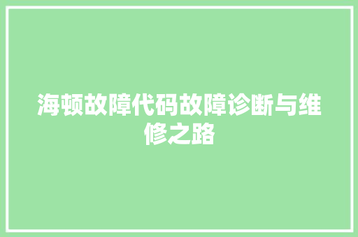 海顿故障代码故障诊断与维修之路