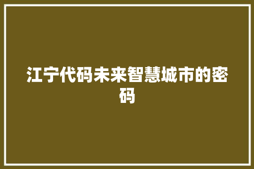 江宁代码未来智慧城市的密码