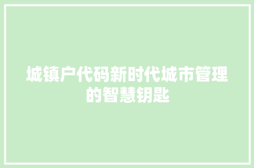 城镇户代码新时代城市管理的智慧钥匙