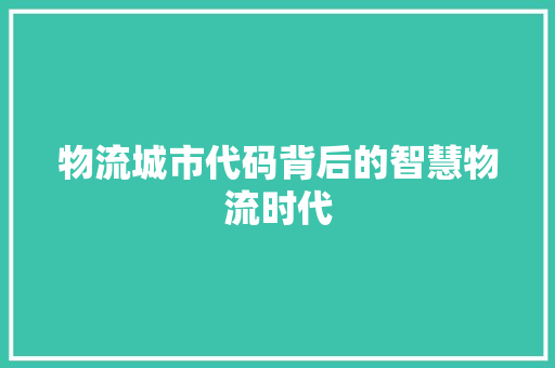 物流城市代码背后的智慧物流时代