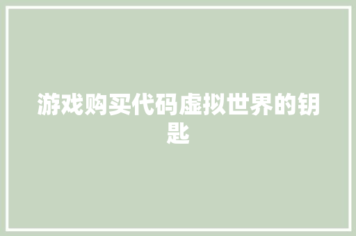 游戏购买代码虚拟世界的钥匙