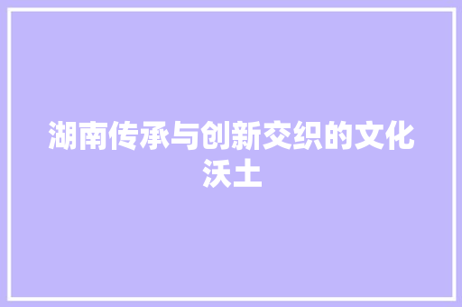 湖南传承与创新交织的文化沃土